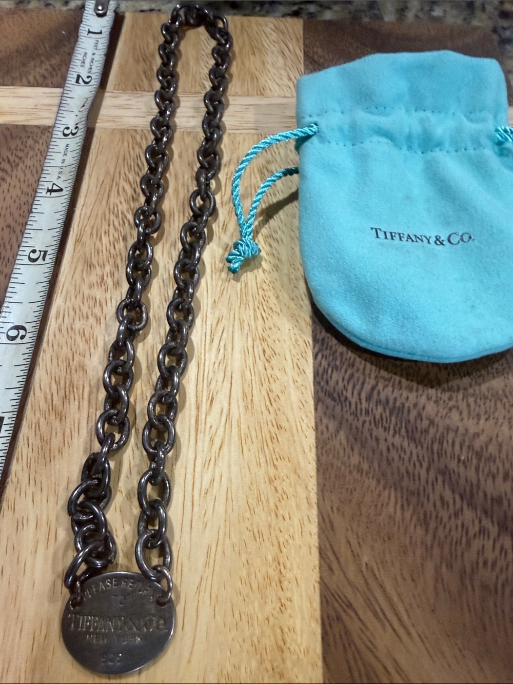 Tiffany & Co. Men’s Oxidized Silver-Tone Chain Necklace with Turquoise Pouch